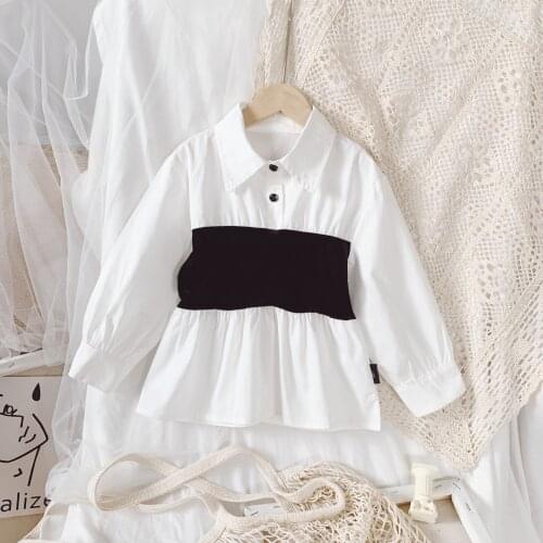 Spring And Autumn Girls Lapel Long-Sleeved Shirt Color Matching Style European And American Style Fashion 1-5 Years Old