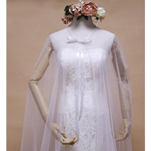Sexy Tulle Long Bridal Wraps Womens Bridal Wedding Sheer Tulle Capes Bridal Bolero Femme Wedding Accessories J06
