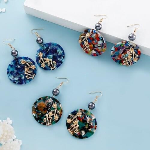 SophiaXuan Sea Turtles Drop Earring Women Hawaiian Statement Big Round Earrings Blue Jewelry Dangling for Women Holiday Jewelry