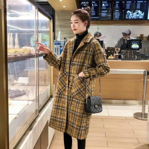 Woolen Womens 2020 Autumn and Winter New Korean Style Loose and Thin Plaid Western-style Jacket