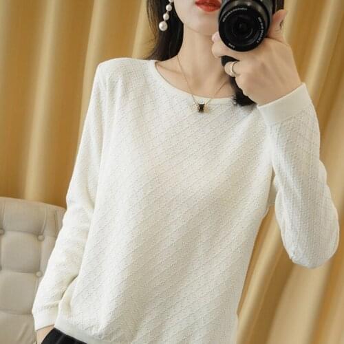 Spring new style cotton round neck sweater women loose pullover cotton casual hollow bottoming shirt