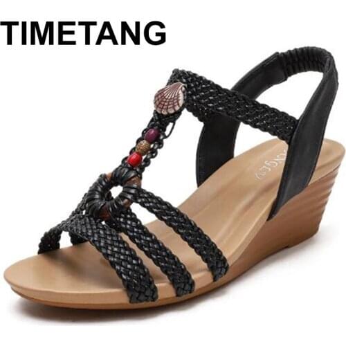 TIMETANG36-42 Shoes Women Wedge Sandals Women Europe, America and Europe Ladies Casual Sandals Bohemia Ethnic Roman Sandals