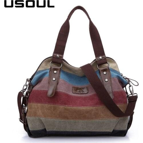 USOUL Womens Canvas Handbag Mix Color Patchwork Designer Shoulder Bag 2020 New Crossbody Bags for Women Shopping sac main femme