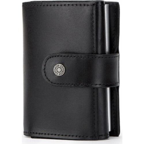 Vintage Business ID Bank Card Holders with Zipper Coin Purse Genuine Cow Leather Men Hasp Wallet Aluminium Rfid Credit Card Case