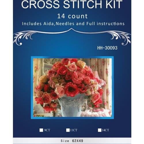 Top Quality Lovely Hot Sell Counted Cross Stitch Kit Old World Holiday Ornaments Similar DMC HH-30093 Pink flowers