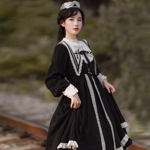 Japanese Harajuku Black Gothic Lolita Dress Girls Nun Sister Anime Cosplay Party Dress