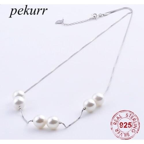 Pekurr 925 Sterling Silver Couple Round Shell Pearl Necklaces For Women Long Box Chain Pendants Fashion Jewelry Gifts