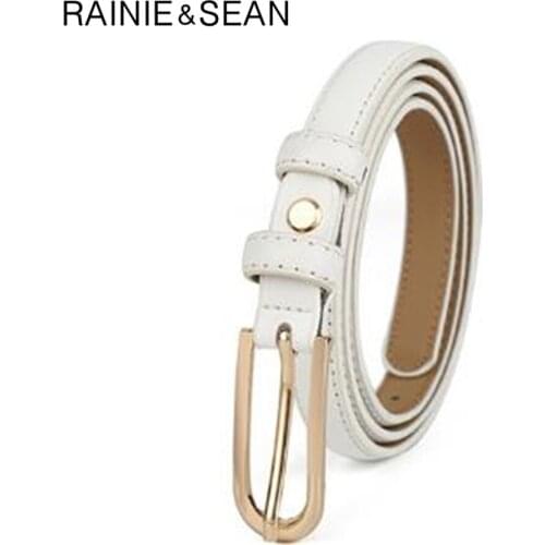 RAINIE SEAN White Belt Women Genuine Leather Thin Women Belt Cowskin High Quality Ladies Belts for Dresses Strap 107cm