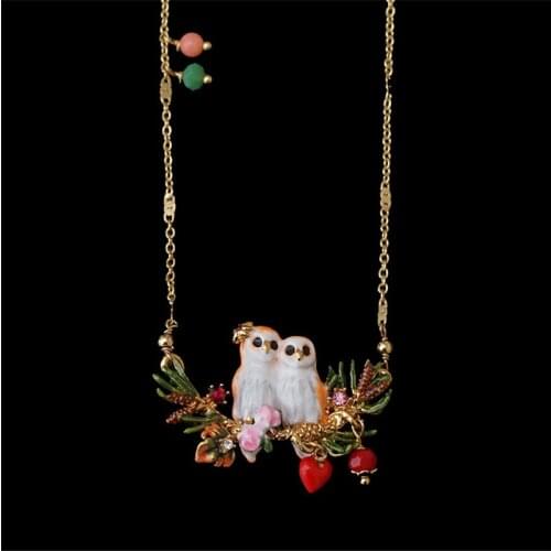 Female Korean Temperament Fashion Cute Enamel Color Glaze Orange Bird Pine Branch Love Clavicle Necklace Student Jewelry
