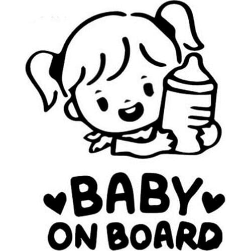 12.7*16CM BABY ON BOARD Cartoon Cute Little Girl Hold A Bottle Car Styling stickers Window Decal