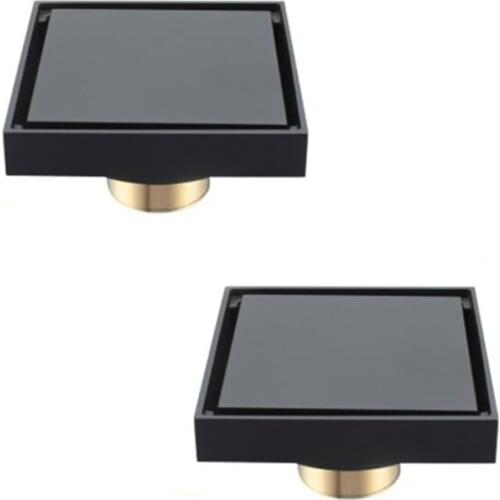 2 pieces matte black color Brass Linear Floor Drains Bathroom Shower Cover bath Filter Strainer Drainer DR087