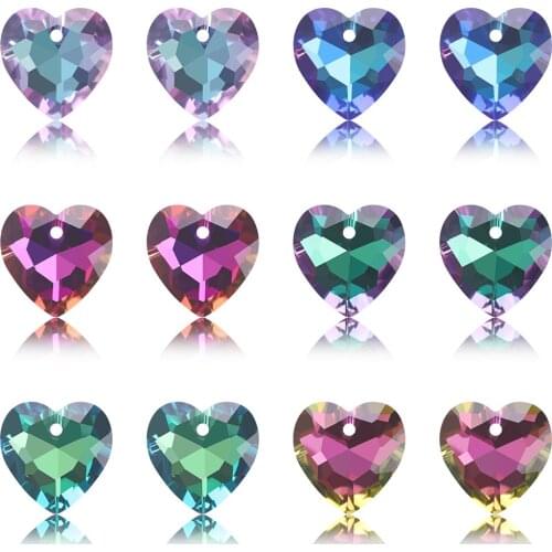 20Pcs Colorful Charms Crystal Love Heart Pendant 14MM Glass Heart Beads Gems For Women Jewellery Making Earring Necklace DIY