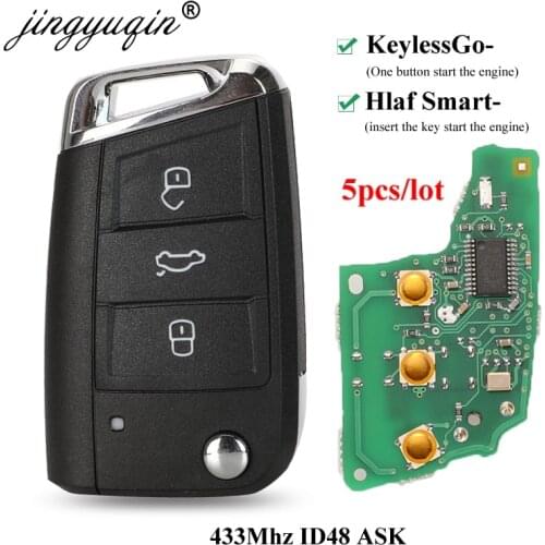 Jingyuqin 5pcs Remote Key 434MHz MQB ID48 for VW Seat Golf 7 MK7 Touran Polo Tiguan 5G6959752AB BB Keyless-go/Half Smart Option