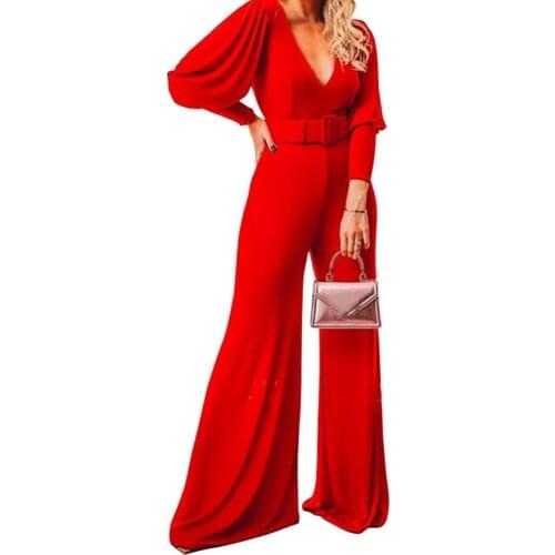 70% Hot Sell Women Solid Color Deep V Neck High Waist Jumpsuit Casual Pants Clubwear Outfit