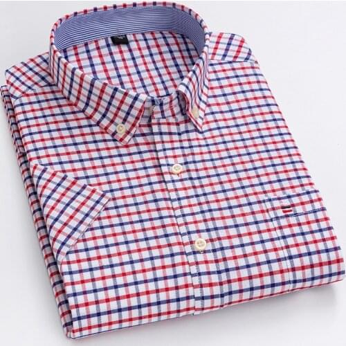 Branded Cotton Shirts for Men Short Sleeve Summer Plus Size Plaid Shirt Striped Male Shirt Business Casual White New Regular Fit