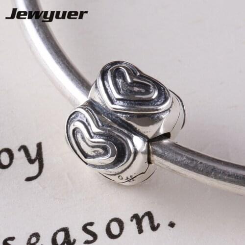 Hearts clips clasp charms Sterling Silver beads fine jewelry Fit bead Charm Bracelet DIY for women Memnon Jewyuer KT0159
