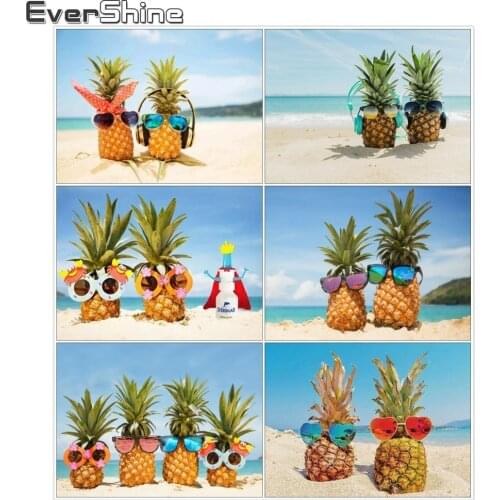 EverShine 5D DIY Diamond Painting Pineapple Picture Of Rhinestones Diamond Embroidery Full Square Mosaic Sandy Beach Wall Decor