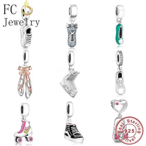 FC Jewelry Fit Original Charm Bracelet 925 Sterling Silver Enamel Skates Shoe Beads For Making Women Berloque 2021