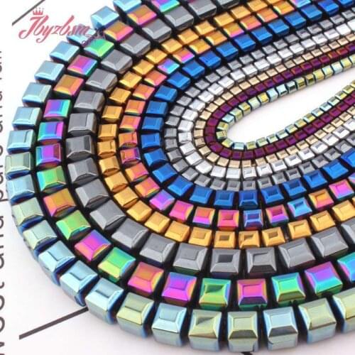 Natural Hematite Faceted Cube Blue.Green Purple 3/4/6/8mm Stone Bead For DIY Necklace Bracelet Earring Jewelry Making Strand 15"