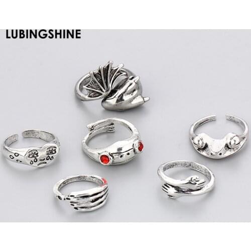 New Design Heart Cry Face Rings for Women Fashion Vintage Frog Ring Female Opening Resizable Statement Rings Jewelry Ladies Gift