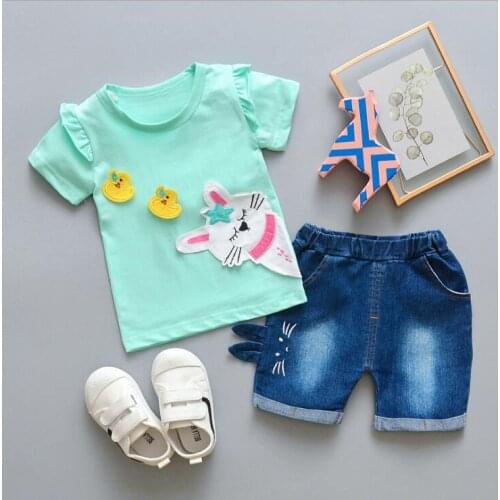 Girls Summer Clothes Set Children Fashion Cartoon Cotton T-shirt+Teans 2pcs For Toddler Girls Jogging Suit Baby Casual Clothing