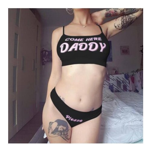 Hot Sale 2-Piece Ladies Summer Fashion Letter Printing Underwear Suit Printing Spaghetti Belt Crop Top + High Waist Panties