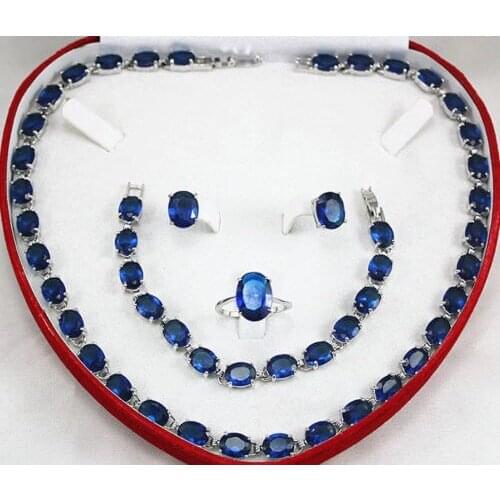 Nice 7 * 9mm Purple Blue Cubic Zirconia 18 KGP Necklace Bracelet Earring Ring