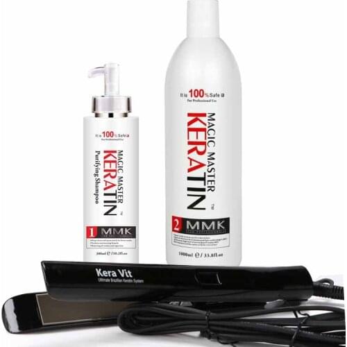 Hair Treatment Coconut Oil 1000ML Magic Master Keratin Without Formalin + 300ML Purifying Shampoo +Hair Flat Iron Tool