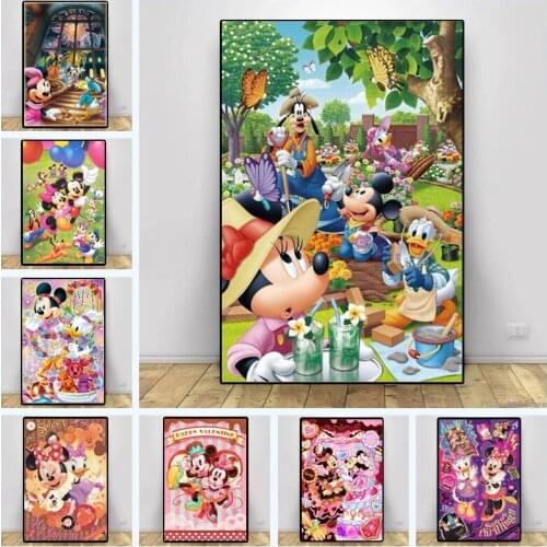 Disney Mickey Mouse Animated Poster Character Mickey Minnie Catoon Canvas Painting Wall Art Picture Living Room Decor Cuadros
