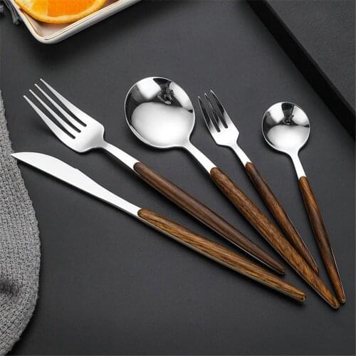 Gold/Silver Color Cutlery Set Stainless Steel Tableware 5pcs Dishwasher Safe Dinnerware Fork Knife Spoon for Wedding Flatware