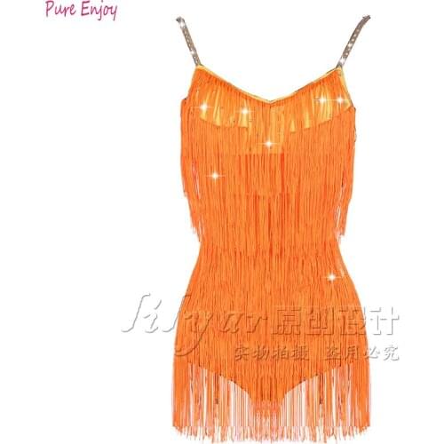 New Latin Dance Competition Dress Performing Dresses Dancing Skirts Orange fringed Dress Dance Clothes Women