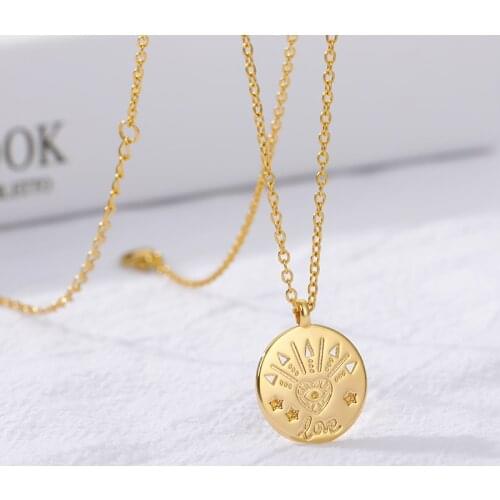 Round Carved Choker Necklace For Women Gold Chain Smalll Love Necklace Pendant In Collar Bohemian Chocker Necklace Jewelry