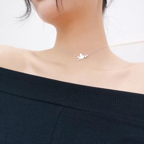 Silver Color Crystal Swallow Necklaces For Women Fashion Statement Jewelry Kolye Collares