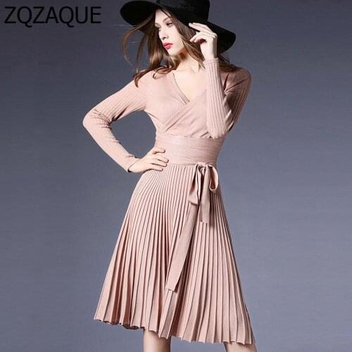 Quality Guaranteed Fashion Dress For WOMEN Sexy Long Sleeve Knitted Apparels Office Lady Bottom Sashes Dress High Elastic SY1945