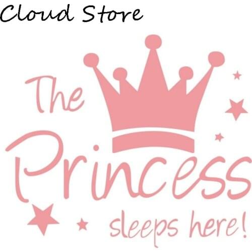 The Princess Sleeps Here Wall Sticker Pink Crown Home Decor Living Room Decor Removable Vinyl Sticker On The Wall For Kids Girl