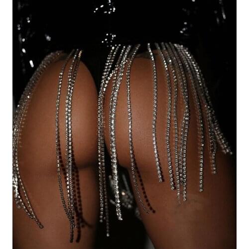 Luxury Womens Mini Skirt Shining Rhinestone Body jewelry Belly Chains Long Tassels Hip skirt Fashion Gift for Young Women