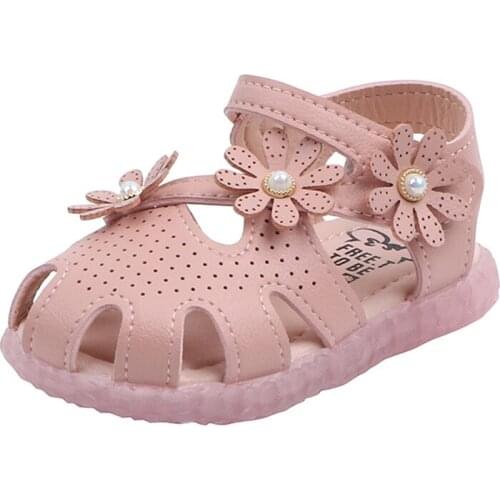 Toddlers Girls Sandals 2021 Summer Childrens Floral Summer Shoes For Baby Kids Size 15-25 Toe-Covered Sweet Soft Cute Princess