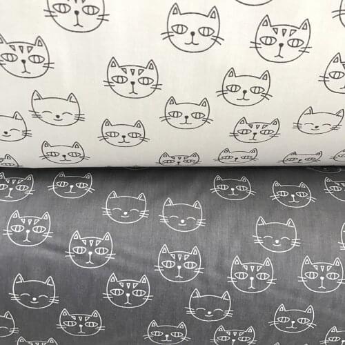 100% cotton twill cloth cartoon cute white gray cat fabrics for DIY kids crib bedding home decor clothes handwork tissue