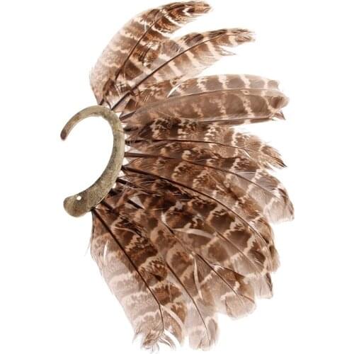 1 PC Unisex Big Gray Natural Feather Earring Cuff Non Piercing Ear Clip One Side E56A