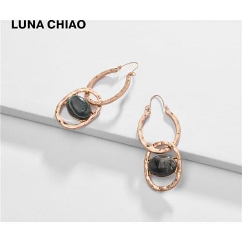 LUNA CHIAO Worn Gold Plating Natural Stone Statement Drop Dangle Earring for Women