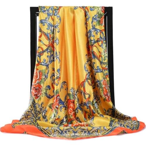 Silk Scarf Fashion Foulard Satin Shawl Scarfs Big Size 90*90cm Square Silk Hair / Head Scarves Women Bandana For Ladies Spring