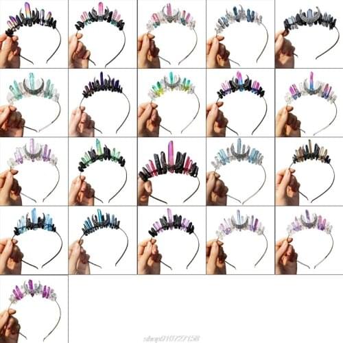 Wedding Bridal Jewelry Tiara Headband Multicolored Raw Quartz Crystal Hair Hoop Antique Moon Handmade Witch JY14 21 Dropship