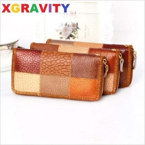 Stock Clearence XGRAVITY Simple Design Mix Color Women Long Wallets Fashion Clutches Bags Plaid Mix Color Female Purse Card Bag