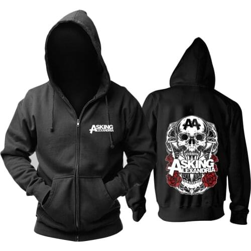 5 Designs Harajuku Asking Alexandria Rock Rose Skull Hoodies Jacket Brand Punk Heavy Metal Zipper Sweatshirt Sudadera Fleece