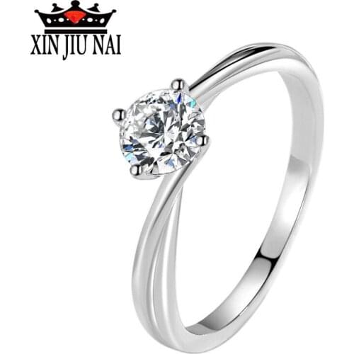 S925 Sterling Silver Simple Four-Prong Proposal Crown Forefinger Diamond Ring Wedding Anniversary Gift diamond rings for women