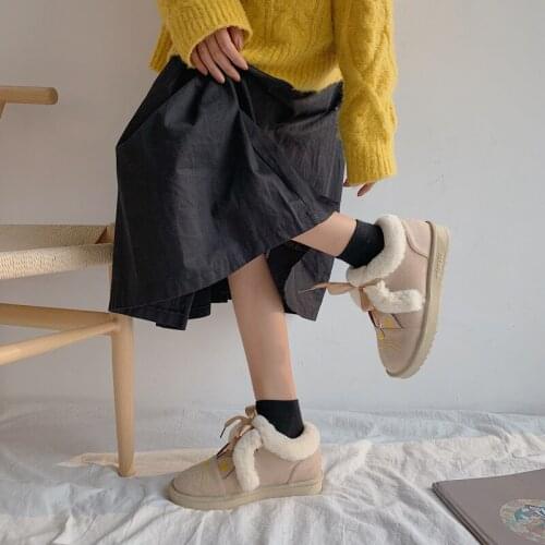 Winter Little cat Ankle Boots Women Women Fashion Boots Casual Solid Color Retro Flock Warm Breathable Butterfly-knot U11-79