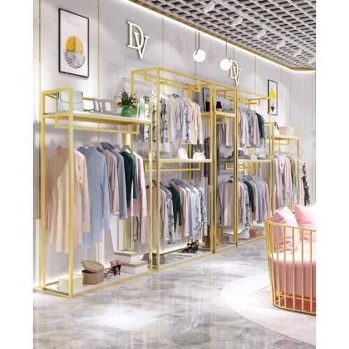 Gold display shelf of clothing store