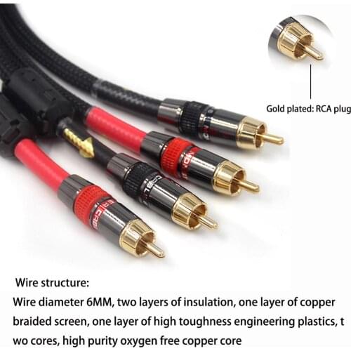 1 Pair Audio 2rca to 2rca Interconnect Cable gold rca plug CD AMP HiFi audio line audio cable