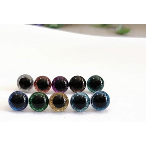 1000pcs/lot new 9mm/10mm/11mm/12mm tiny round plastic clear toy safety eyes + glitter Nonwovens + hard washer-size color option