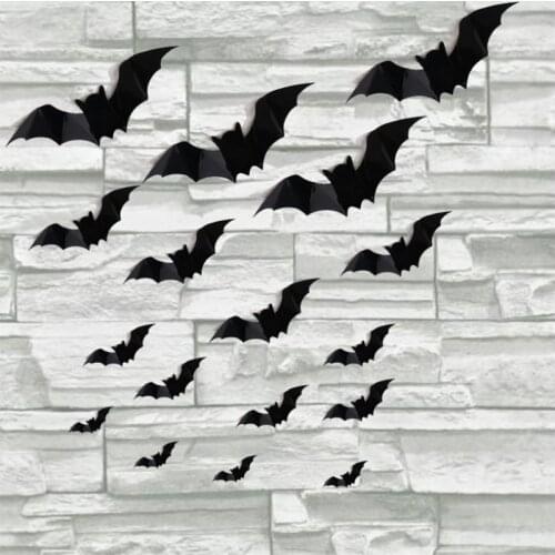 12pcs/set Happy Halloween DIY Decoration 3D Black Bat Wall Stickers Room Wall Home Party Decor Supplies Kids Toys